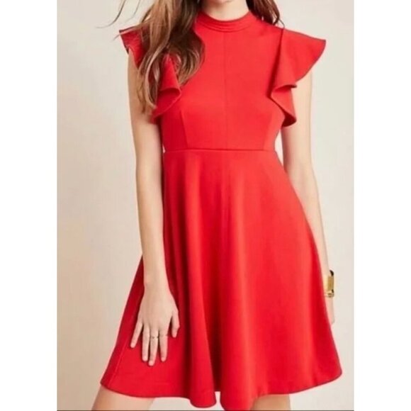 NWT Anthropologie Maeve Deena Flutter Dress Red-sz Small - Picture 1 of 10